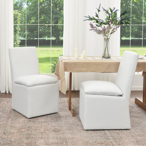 Diane Performance Dining Side Chair with Casters - Ivory Upholstered Dining Chair | Modern Dining Chairs | Kinwell Furniture | Performance Fabric Dining Chairs